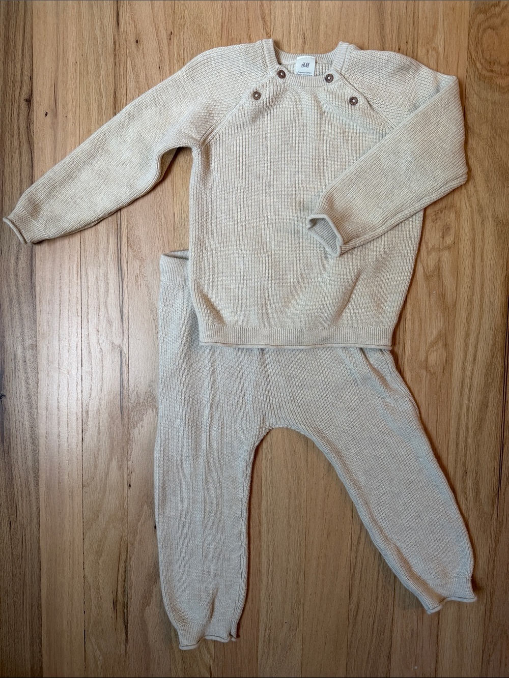 H&M Organic Cotton Cream Knit Sweatpants & Pullover Set